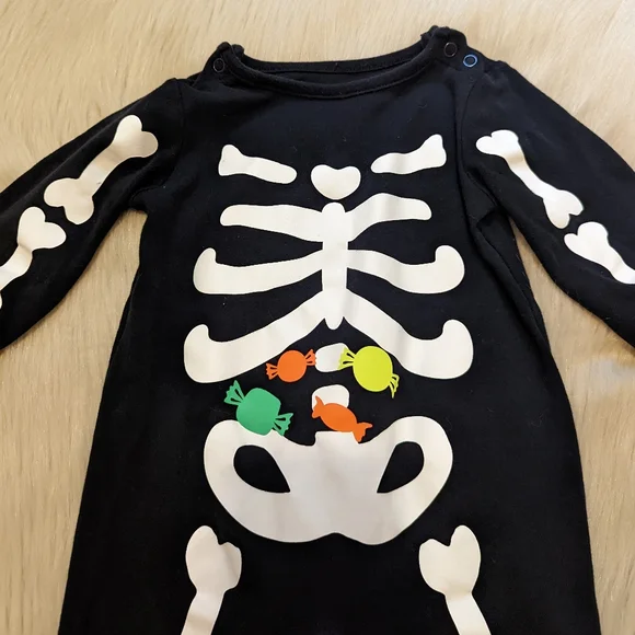 just you and me by Carter's black skeleton footsie PJs w/candy in belly size 9M - Picture 3 of 7